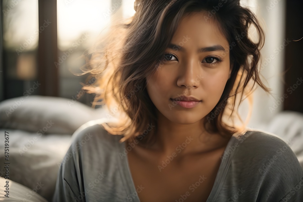 Potrait of woman just wake up with bare face. Show the pureness of beauty, stunning looks in the morning, Potrait of woman just wake up with bare face. Show the pureness of beauty, stunning looks in the morning,