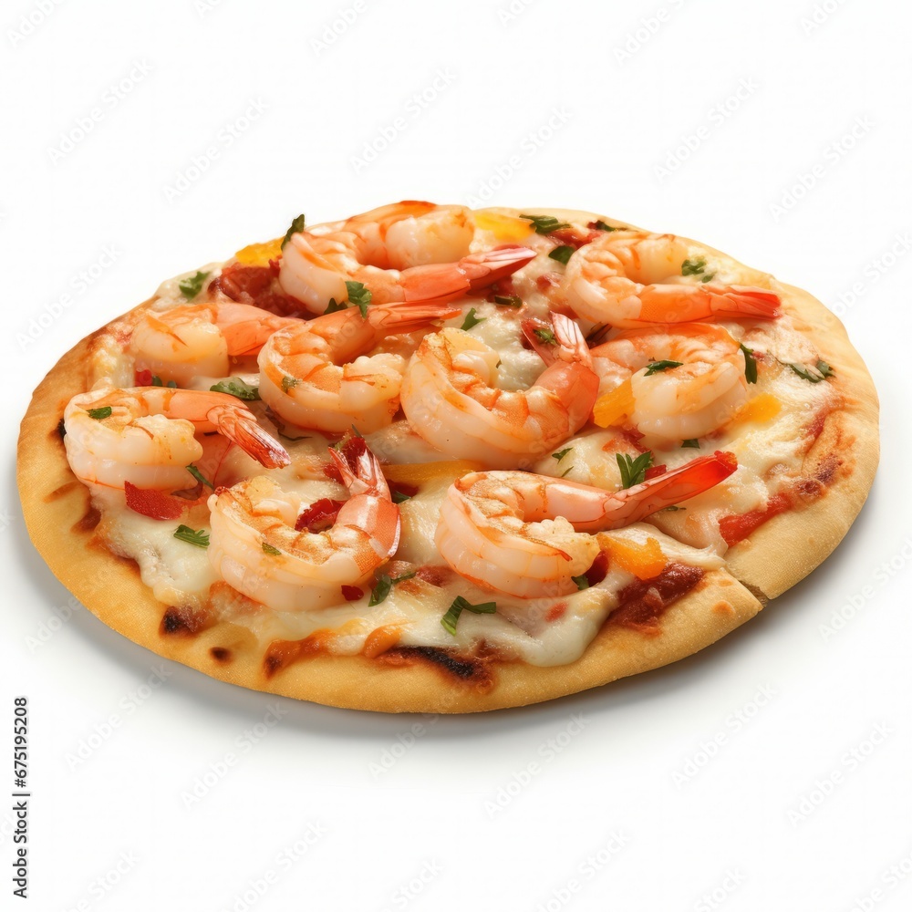 Delicious Shrimp Pizza on a Clean White Plate Delicious Shrimp Pizza on a Clean White Plate
