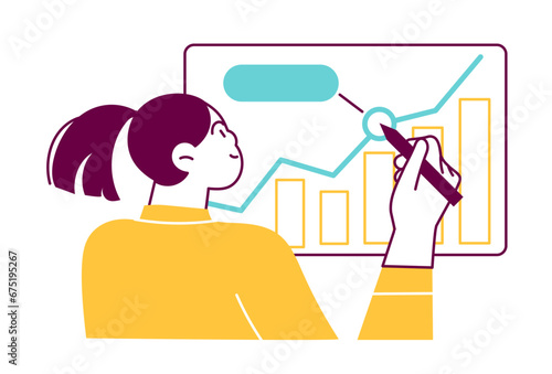 Woman works with data and graphic