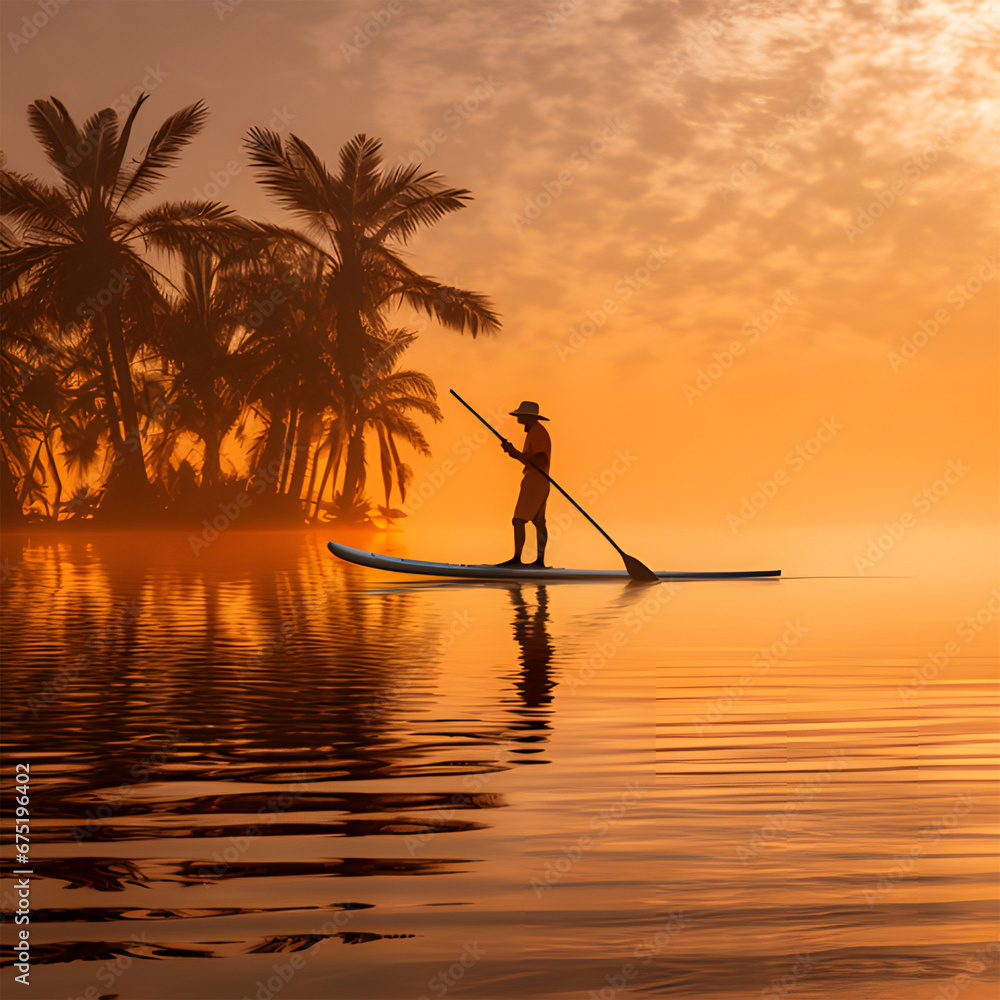 Paddleboard in the shade of palm trees ai generative
