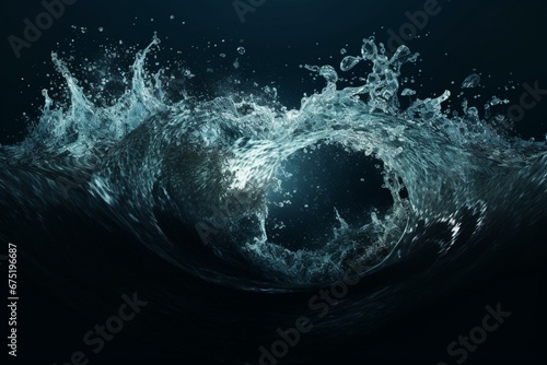 Water splashes and waves on dark background. Generative AI