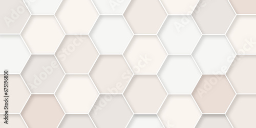 Luxury white and brown hexagonal abstract background with shadow. Futuristic technology digital hi tech concept background Abstract hexagonal concept technology, banner and wallpaper background. 