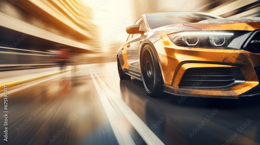 Vehicle speeding, car and motion blur for professional, driver and owner on road. Test, speed, and fast automobile for dealership, mechanic or professional racing competition