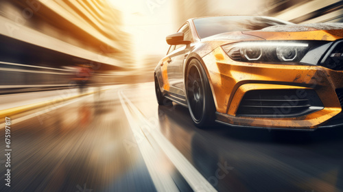 Vehicle speeding, car and motion blur for professional, driver and owner on road. Test, speed, and fast automobile for dealership, mechanic or professional racing competition © MalamboBot/Peopleimages - AI