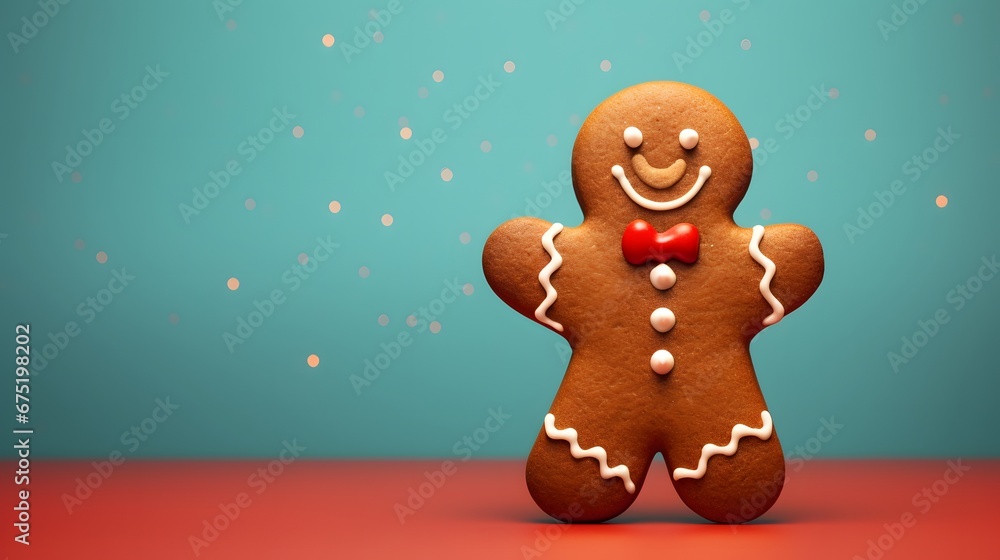 Tasty gingerbread man on color background