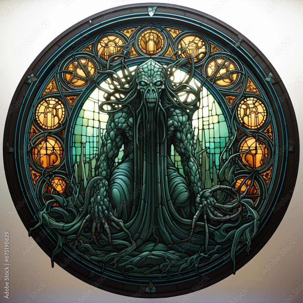 Cthulhu stained glass beautiful image Ai generated art Cthulhu stained glass beautiful image Ai generated art
