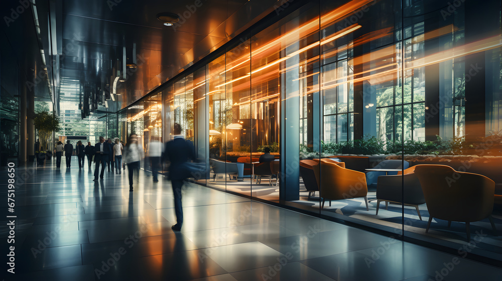 Abstract long exposure modern office lobby