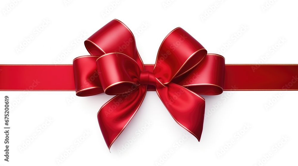 Vibrant red silk ribbon with a striking bow, draping elegantly on a white background. The sharp focus captures its silky texture and luxurious feel. Perfect for festive gift wrapping Vibrant red silk ribbon with a striking bow, draping elegantly on a white background. The sharp focus captures its silky texture and luxurious feel. Perfect for festive gift wrapping