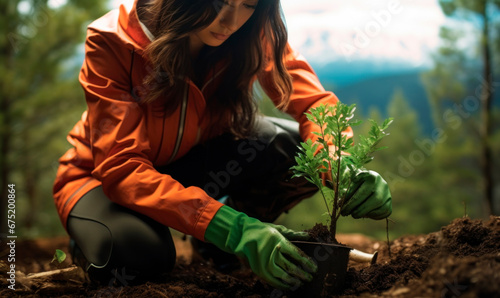 Cooperative woman, volunteer gardening against climate change photo