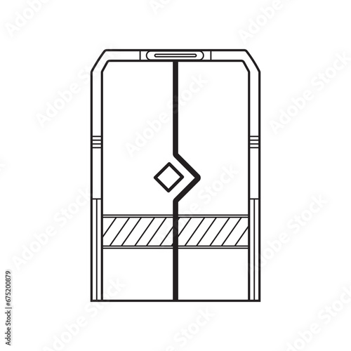 Hand drawn Kids drawing Vector illustration futuristic door Isolated on White Background