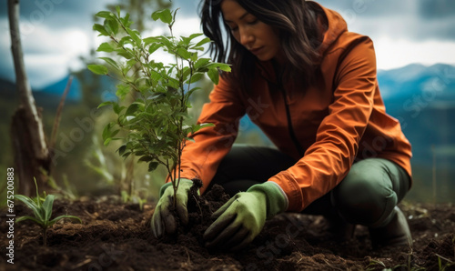 Cooperative woman, volunteer gardening against climate change photo