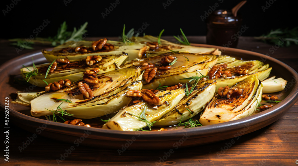 Caramelized chicory with pine nuts and garlic