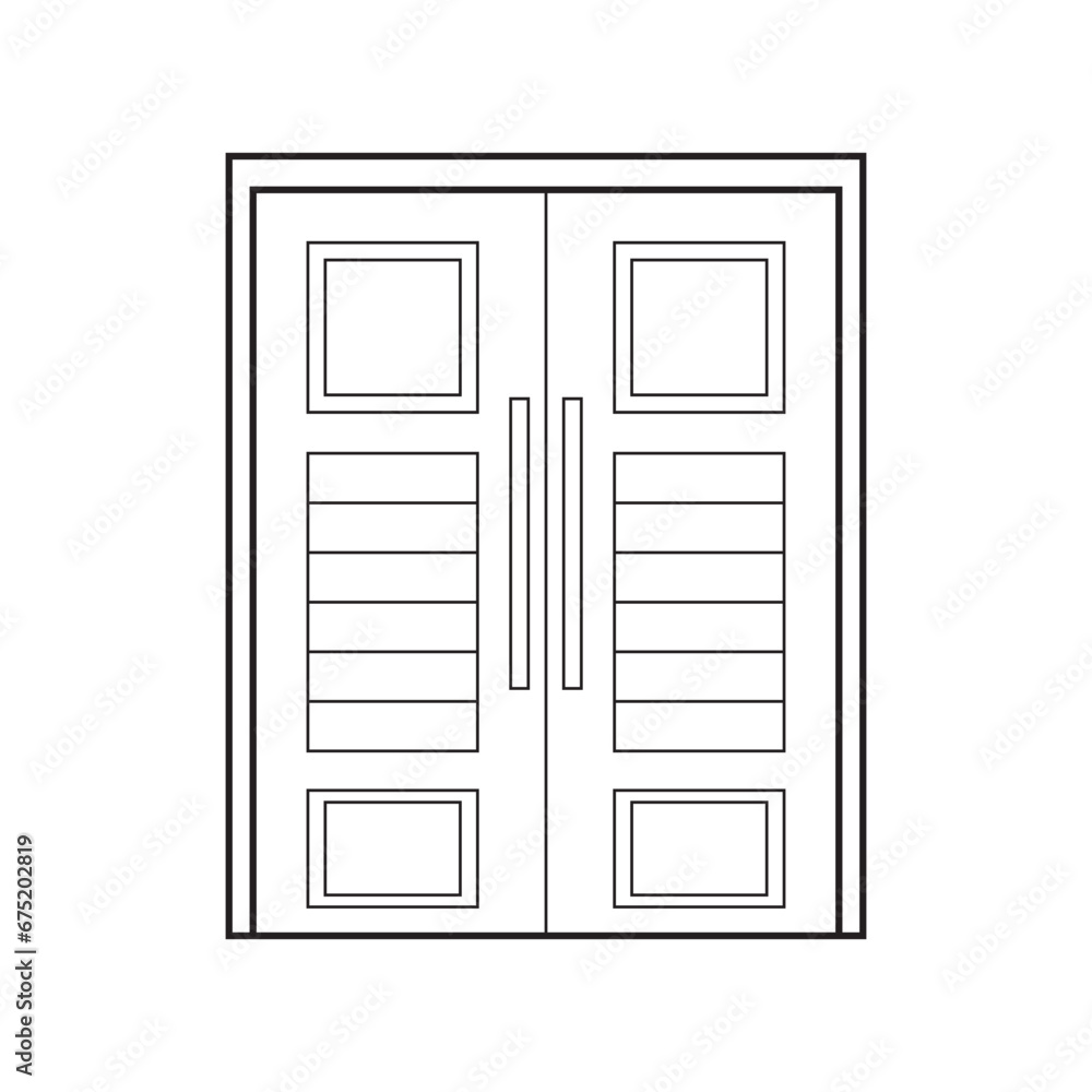 Hand drawn Kids drawing Vector illustration six panel double door Isolated on White Background Hand drawn Kids drawing Vector illustration six panel double door Isolated on White Background