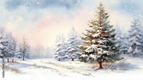 Christmas pine, winter landscape, New Year