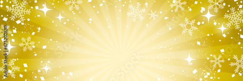 キラキラと雪の結晶が輝く背景イラスト（金色） photo