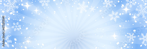 キラキラと雪の結晶が輝く背景イラスト（アイスブルー）