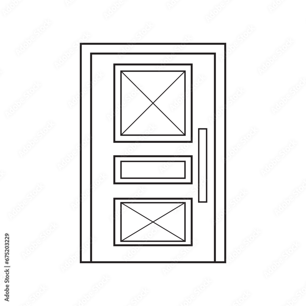 Hand drawn Kids drawing Vector illustration three panel door Isolated on White Background Hand drawn Kids drawing Vector illustration three panel door Isolated on White Background