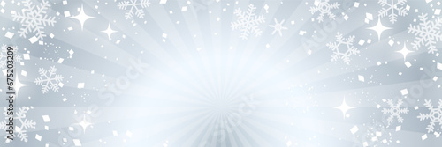 キラキラと雪の結晶が輝く背景イラスト（銀色）