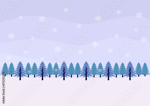 Winter Illustration Vector Background (Christmas, Trees, Snow, Snowflake)