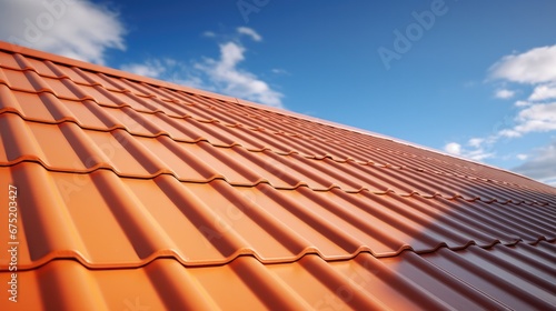 Roofs in sandwich panel of the house, Metal tiles. with blue sky in background. photo