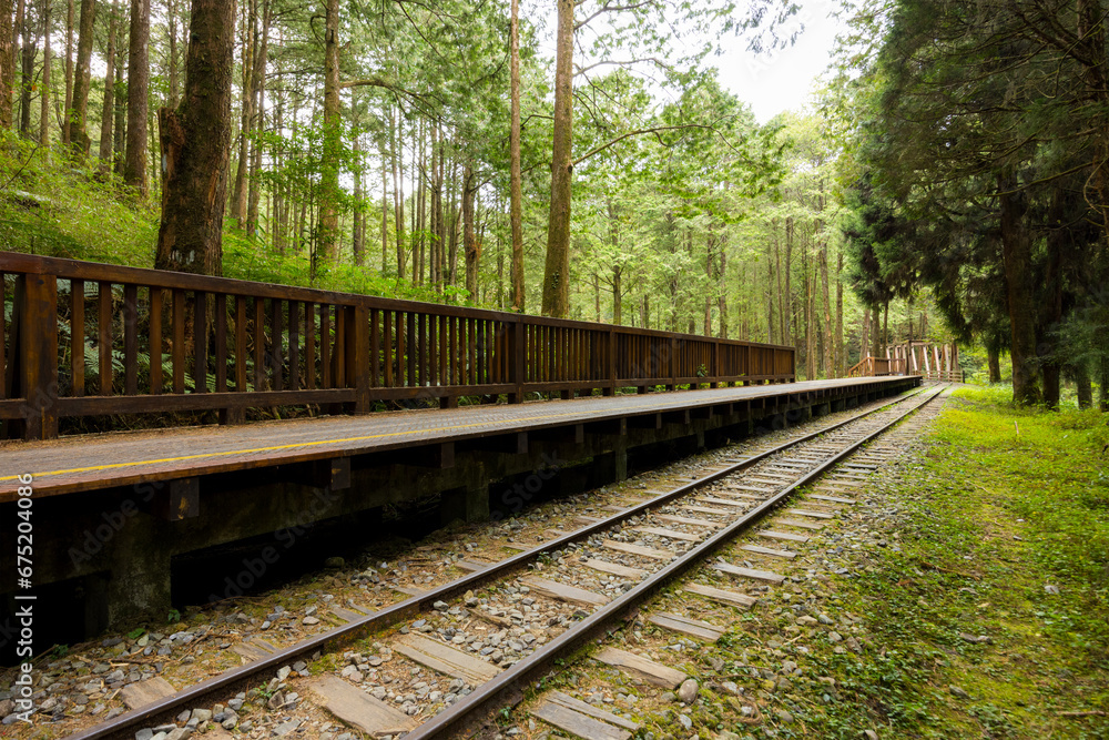 Train track in the alishan national forest recreation area Train track in the alishan national forest recreation area