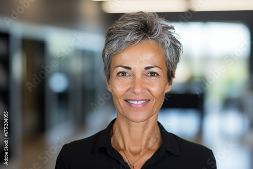 a woman with a black shirt and a smile