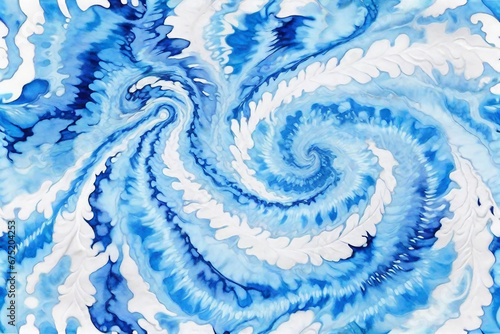 Abstract colorful blue white art design batik spiral swirl shibori technology tie dye pattern template fabric textile