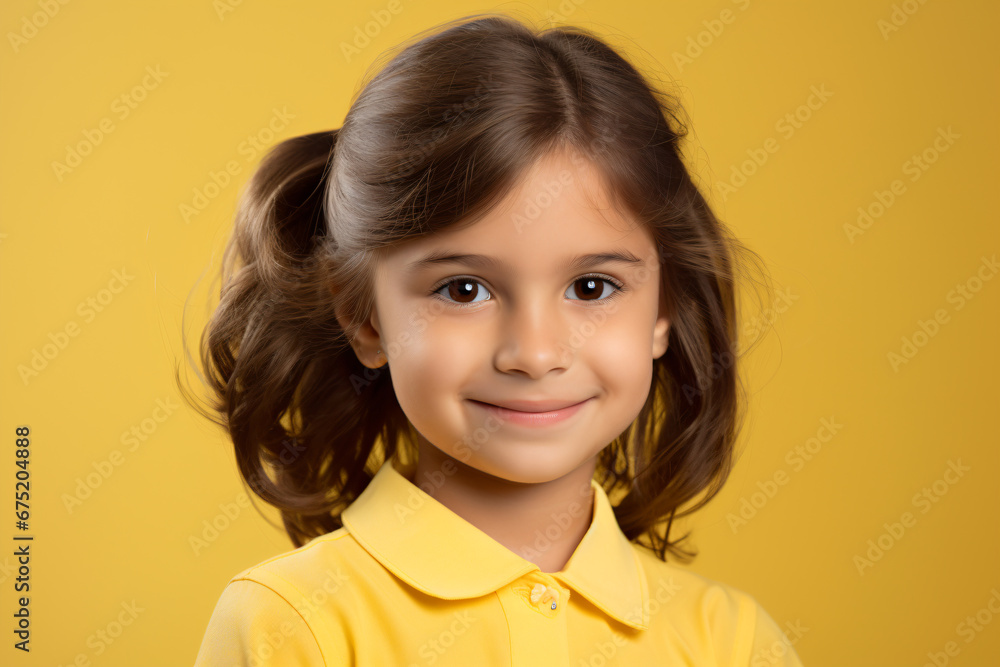 a little girl with a ponytail in a yellow shirt a little girl with a ponytail in a yellow shirt