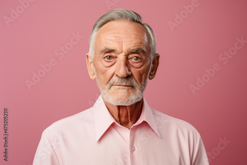 a man with a pink shirt and a white beard