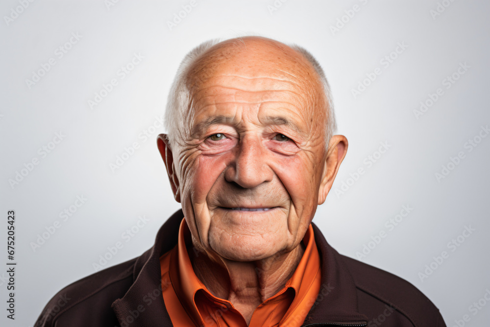an older man with a brown jacket and orange shirt an older man with a brown jacket and orange shirt