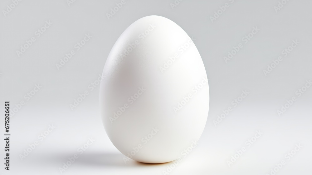 A hyper-realistic, glossy white egg on a clean background. The oval-shaped egg stands out with its pristine purity and smoothness. The minimalistic composition and monochromatic style A hyper-realistic, glossy white egg on a clean background. The oval-shaped egg stands out with its pristine purity and smoothness. The minimalistic composition and monochromatic style