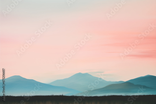 Pastel Dreams  Serene Horizon  Mountains  and Lake in Abstract Minimalist Landscape 