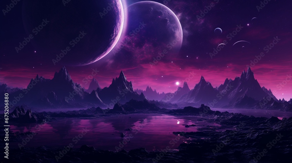 Beautiful purple eclipse alien planet halftone surreal Ai generated art