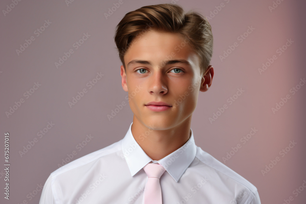 a man in a white shirt and pink tie