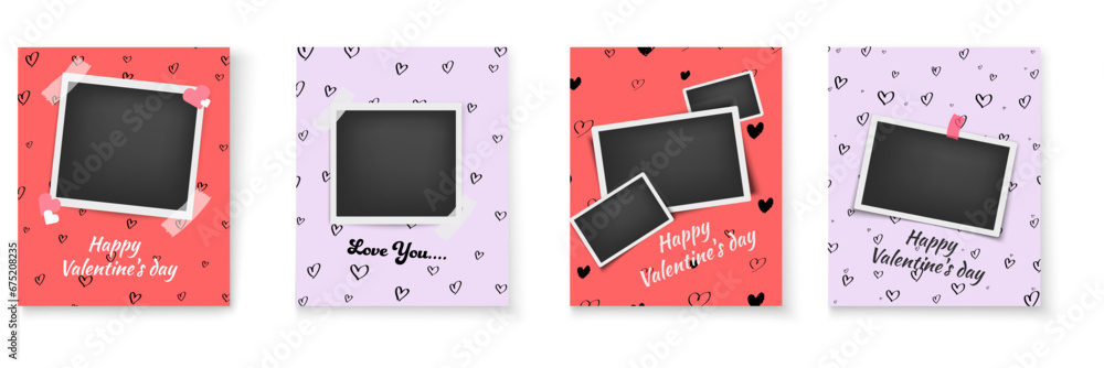 Valentine's Day photo frames: Romantic greeting card templates. Memories vector template. - obrazy, fototapety, plakaty 