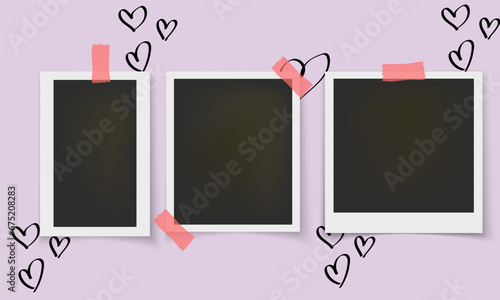 Valentine's Day photo frames: Romantic greeting card templates. Memories vector template.