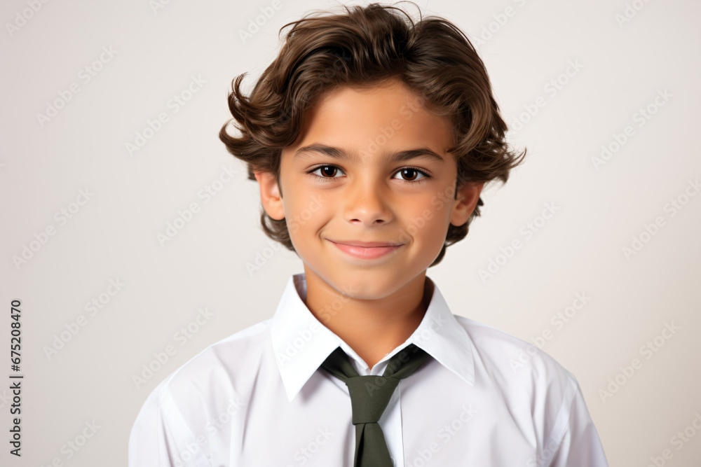 a young boy wearing a white shirt and a green tie a young boy wearing a white shirt and a green tie