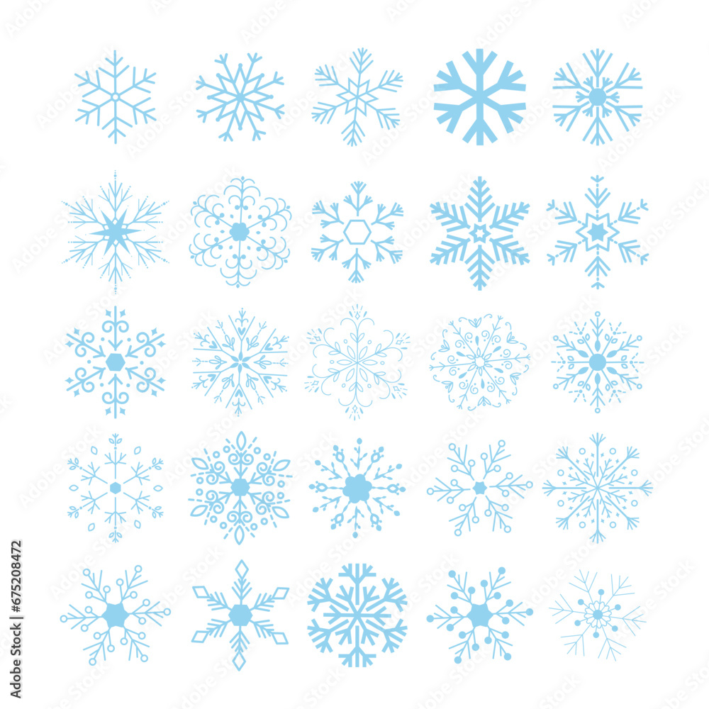 Snowflake set for Christmas and happy new year decoration Set of vector illustrations for background, greeting card, party invitation card, website banner, social media banner, marketing material