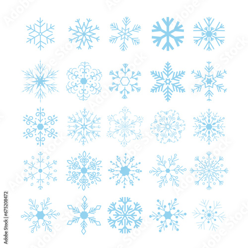 Snowflake set for Christmas and happy new year decoration Set of vector illustrations for background, greeting card, party invitation card, website banner, social media banner, marketing material