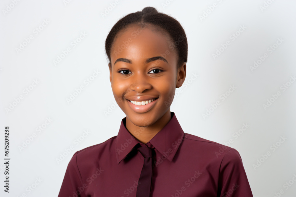 a woman in a maroon shirt and tie smiling a woman in a maroon shirt and tie smiling