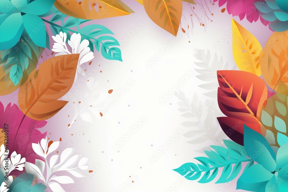 White and colorful background with foliage and leaves. Generative AI