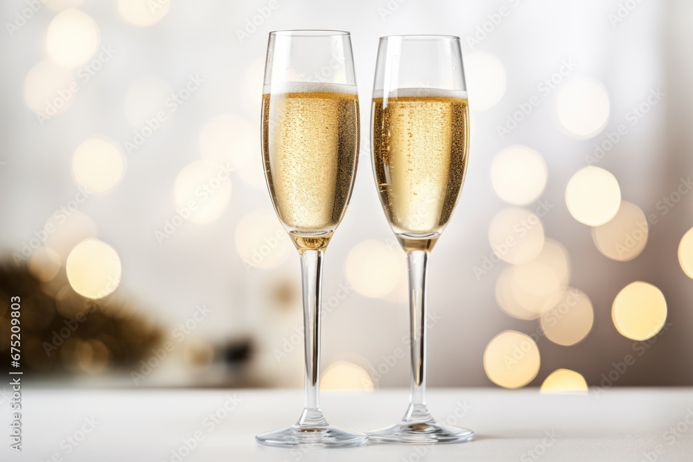 Light festive glass of champagne on bokeh background Light festive glass of champagne on bokeh background