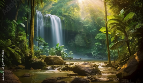 Waterfall in a tropical jungle  Generative AI