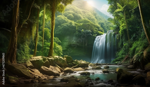 Waterfall in a tropical jungle  Generative AI