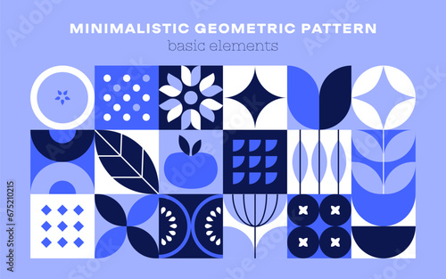 Geometric natural eco pattern. Minimal flower fruit plant simple shapes, abstract banner agriculture concept. Vector modern illustration © Yelyzaveta