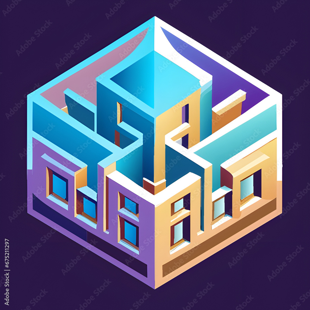 Fototapeta premium Immobilie - 3D-Würfel Logo Design