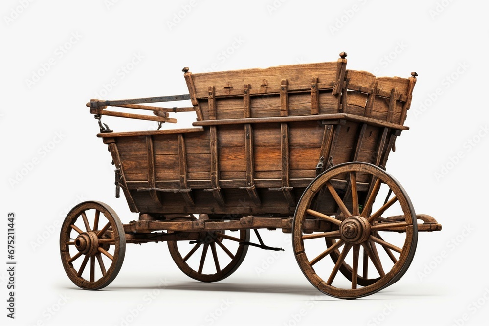 Front view of antique wooden wagon. Isolated 3D rendering. Generative AI