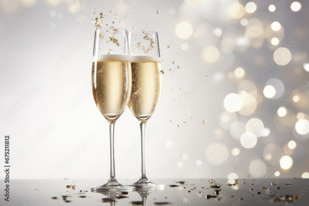 Light festive glass of champagne on bokeh background Light festive glass of champagne on bokeh background