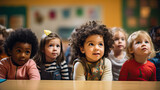 Engaged Learning: Diverse Toddlers in Classroom Awestruck by Teacher