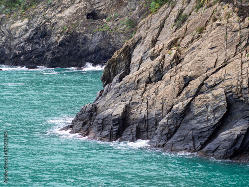 Turquoise Sea Along Black Rocks: Italian Coast, Cinque Terre